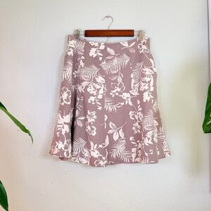 Chadwicks of Boston Linen Light Mocha Brown Cream Floral A Line Bohemian Skirt 8